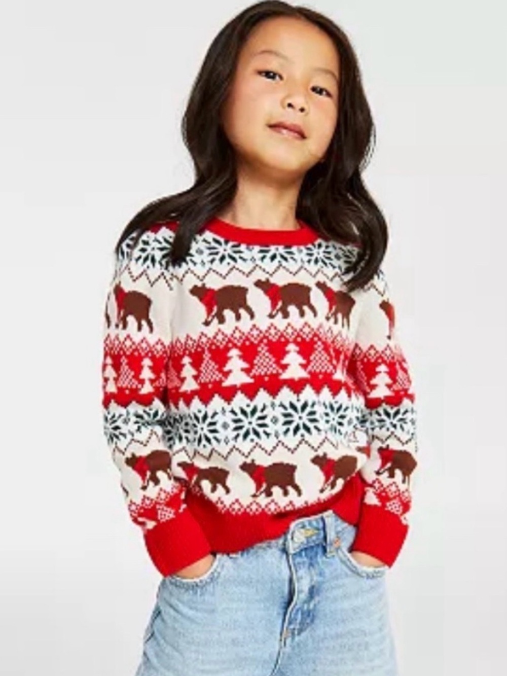 Holiday Lane Little Girls 2T Santa Bear Sweater Red